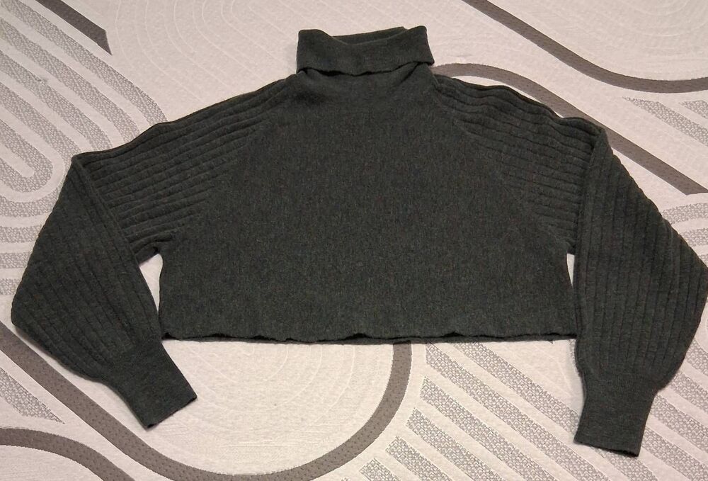 Allsaints womens medium turtleneck cropped sweater green alpaca merino wool